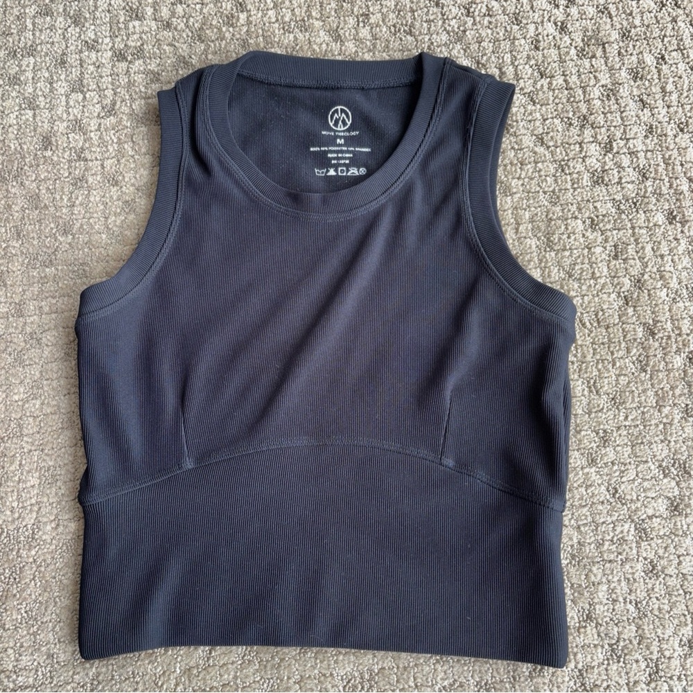 Women's Black Ribbed Tank Top medium workout move theology gym